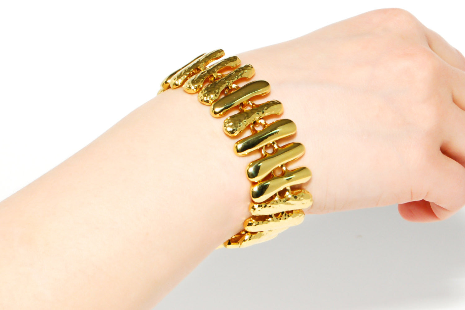 Gold Tone Wide Link Bracelet by Anne Klein by Anne Klein Couture - Vintage Meet Modern Vintage Jewelry - Chicago, Illinois - #oldhollywoodglamour #vintagemeetmodern #designervintage #jewelrybox #antiquejewelry #vintagejewelry