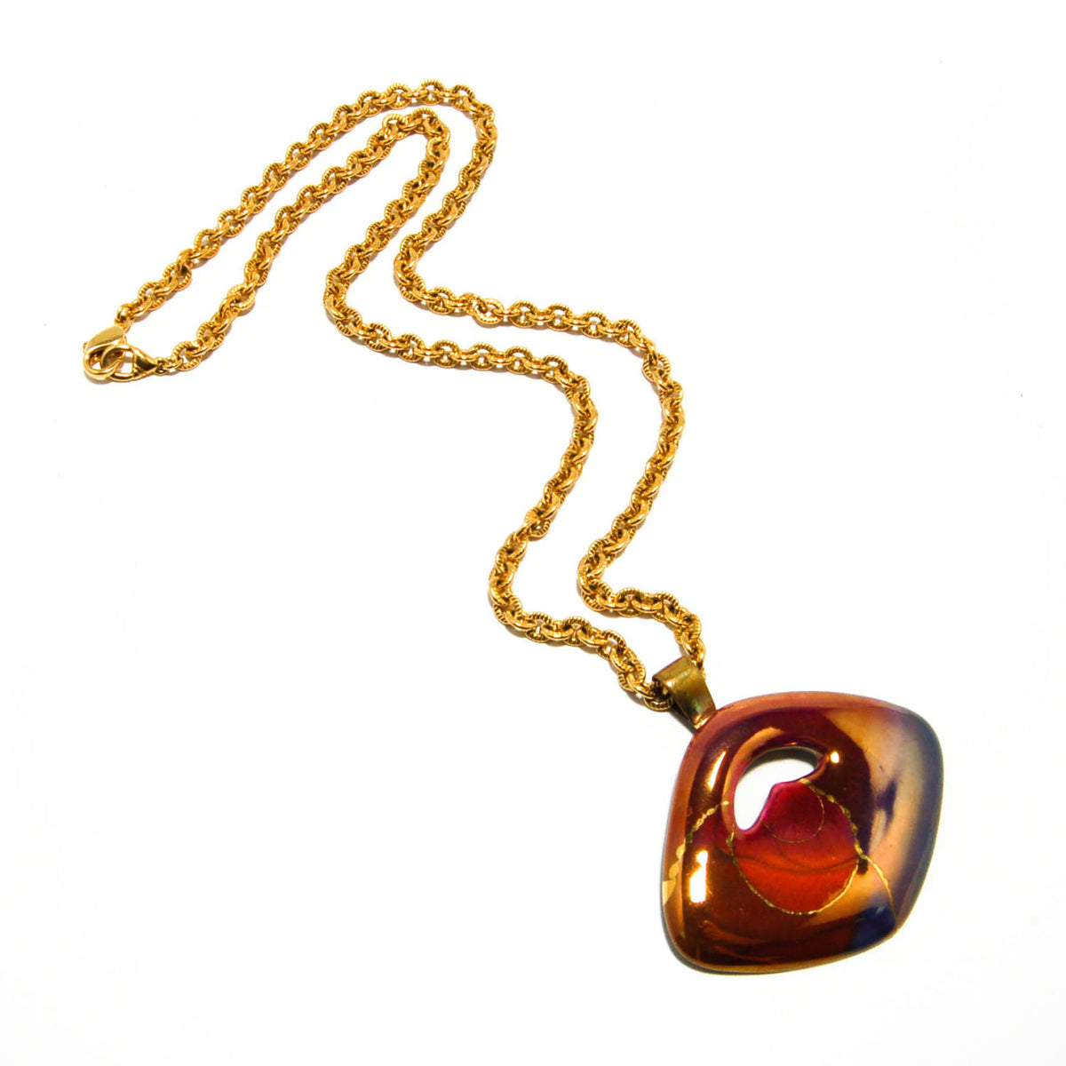 1980's Foiled Art Glass Sunset Necklace