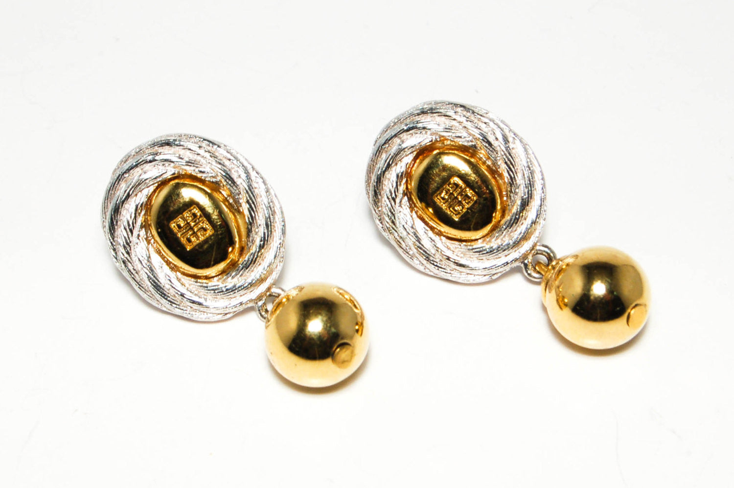 1980's Gold and Silver Hanging Earrings by Givenchy by Givenchy - Vintage Meet Modern Vintage Jewelry - Chicago, Illinois - #oldhollywoodglamour #vintagemeetmodern #designervintage #jewelrybox #antiquejewelry #vintagejewelry