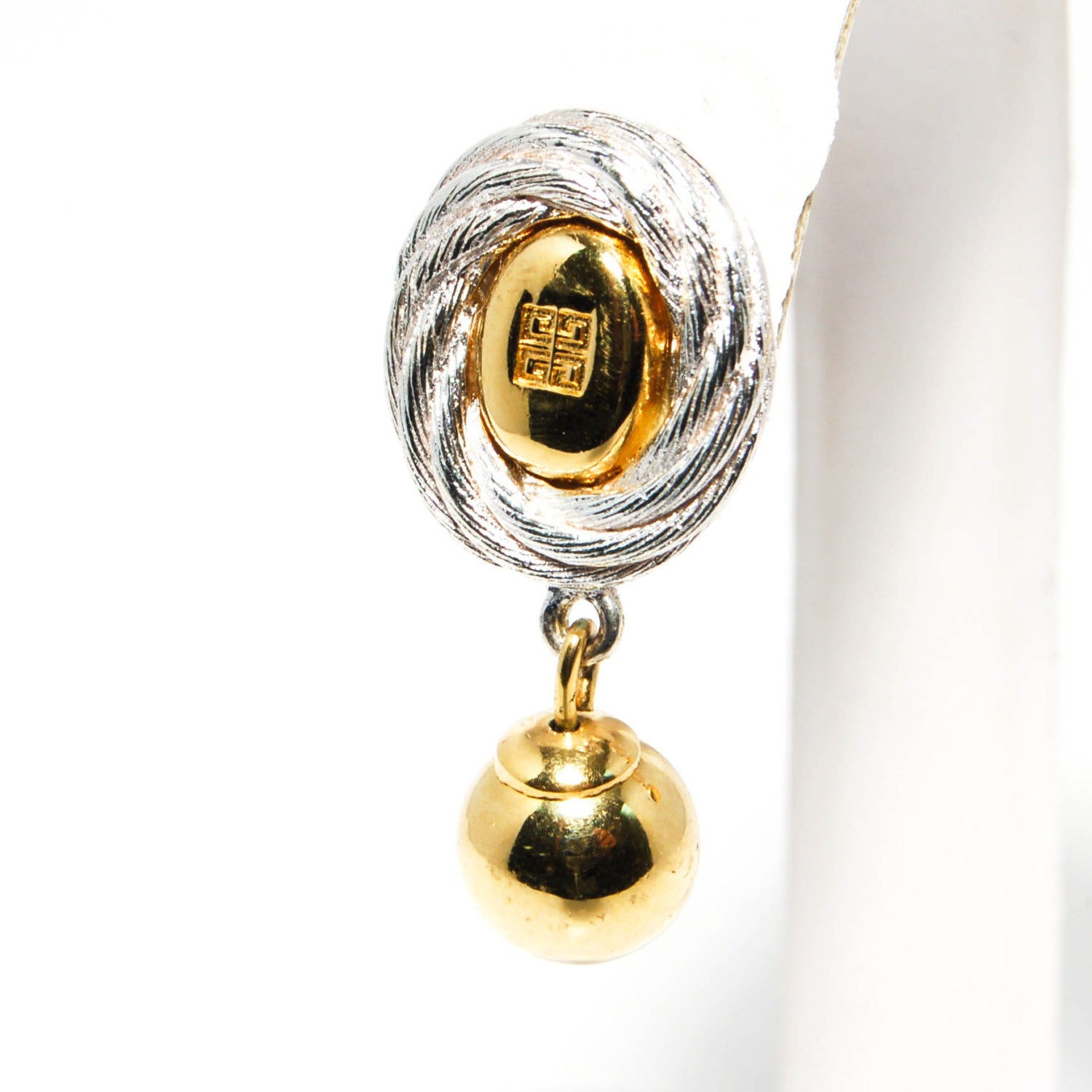 1980's Gold and Silver Hanging Earrings by Givenchy by Givenchy - Vintage Meet Modern Vintage Jewelry - Chicago, Illinois - #oldhollywoodglamour #vintagemeetmodern #designervintage #jewelrybox #antiquejewelry #vintagejewelry