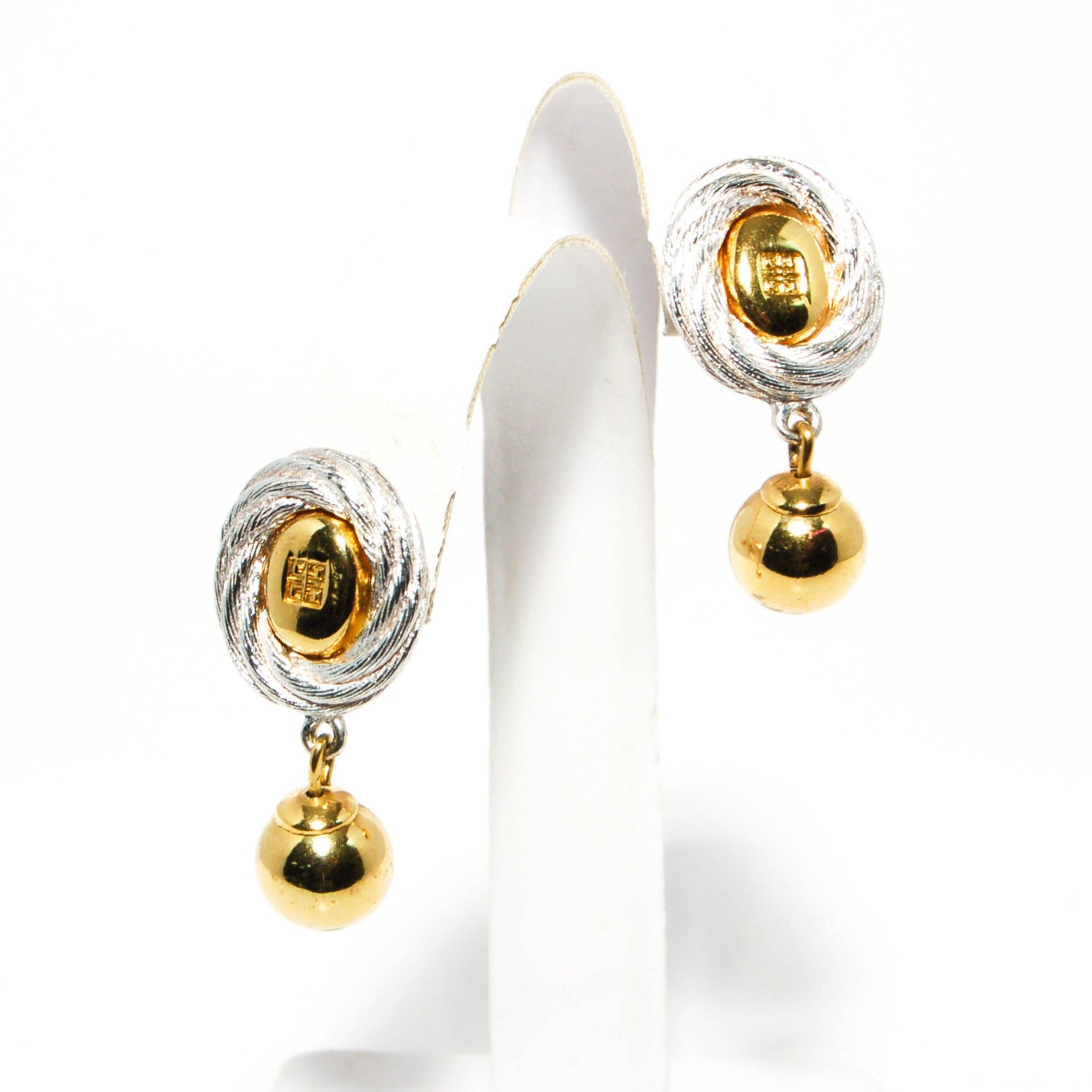 1980's Gold and Silver Hanging Earrings by Givenchy by Givenchy - Vintage Meet Modern Vintage Jewelry - Chicago, Illinois - #oldhollywoodglamour #vintagemeetmodern #designervintage #jewelrybox #antiquejewelry #vintagejewelry