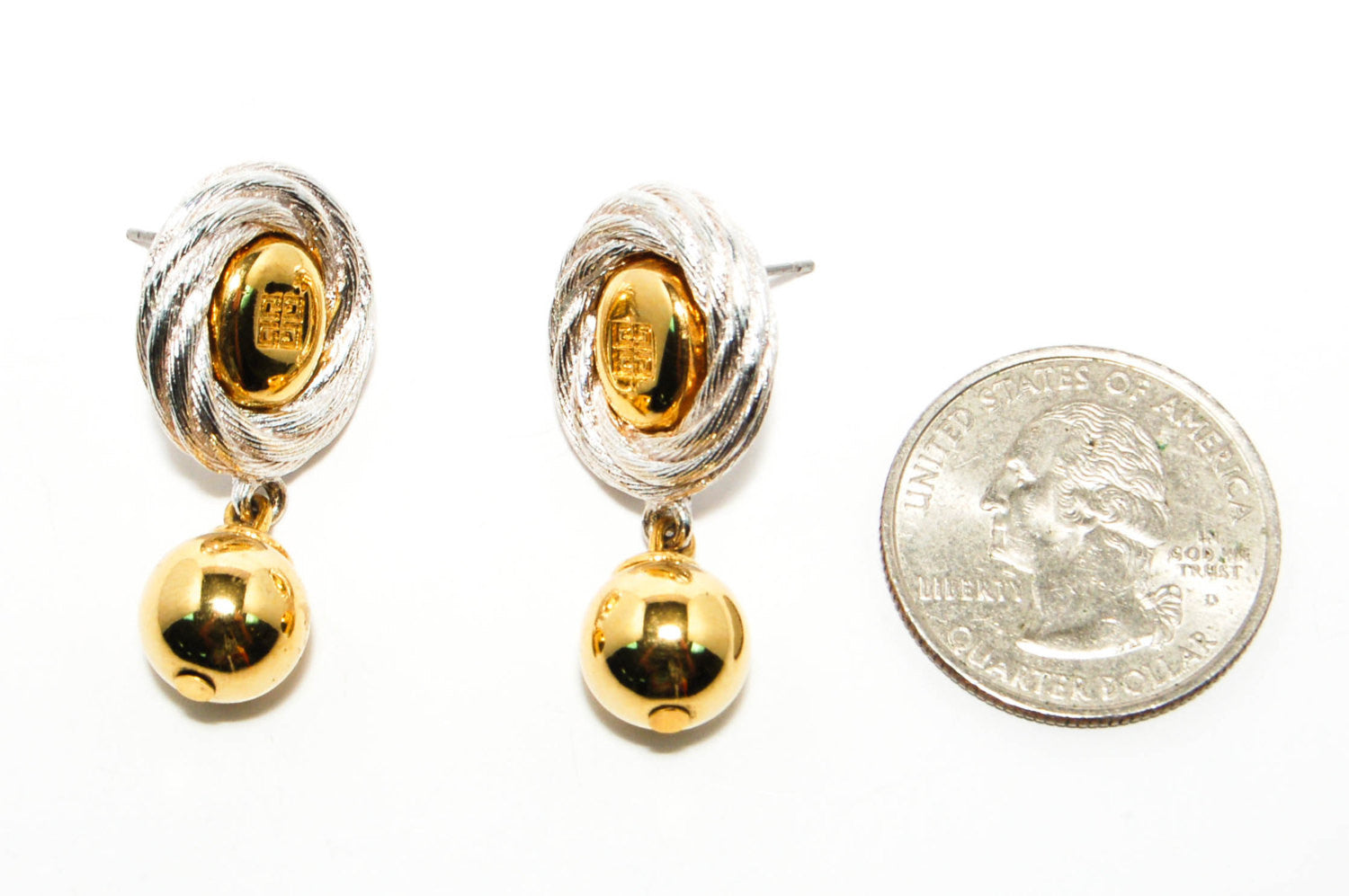 1980's Gold and Silver Hanging Earrings by Givenchy by Givenchy - Vintage Meet Modern Vintage Jewelry - Chicago, Illinois - #oldhollywoodglamour #vintagemeetmodern #designervintage #jewelrybox #antiquejewelry #vintagejewelry