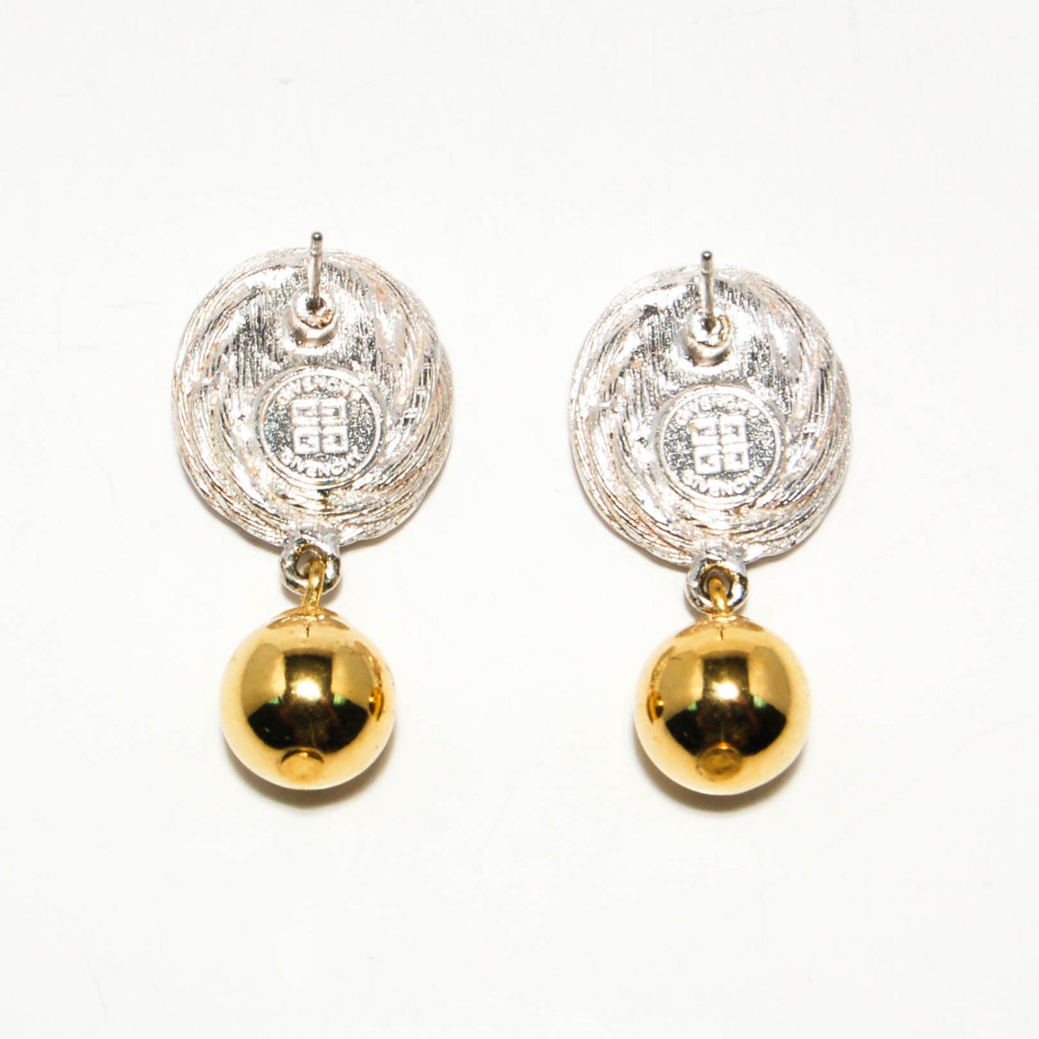 1980's Gold and Silver Hanging Earrings by Givenchy by Givenchy - Vintage Meet Modern Vintage Jewelry - Chicago, Illinois - #oldhollywoodglamour #vintagemeetmodern #designervintage #jewelrybox #antiquejewelry #vintagejewelry