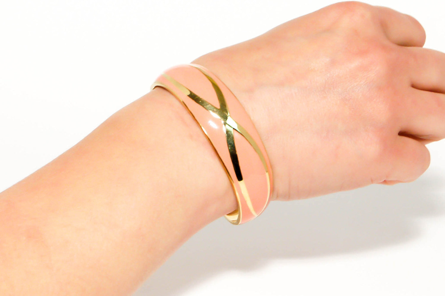 1970's Shiny Gold and Coral Open Cuff Bracelet by 1970's - Vintage Meet Modern Vintage Jewelry - Chicago, Illinois - #oldhollywoodglamour #vintagemeetmodern #designervintage #jewelrybox #antiquejewelry #vintagejewelry