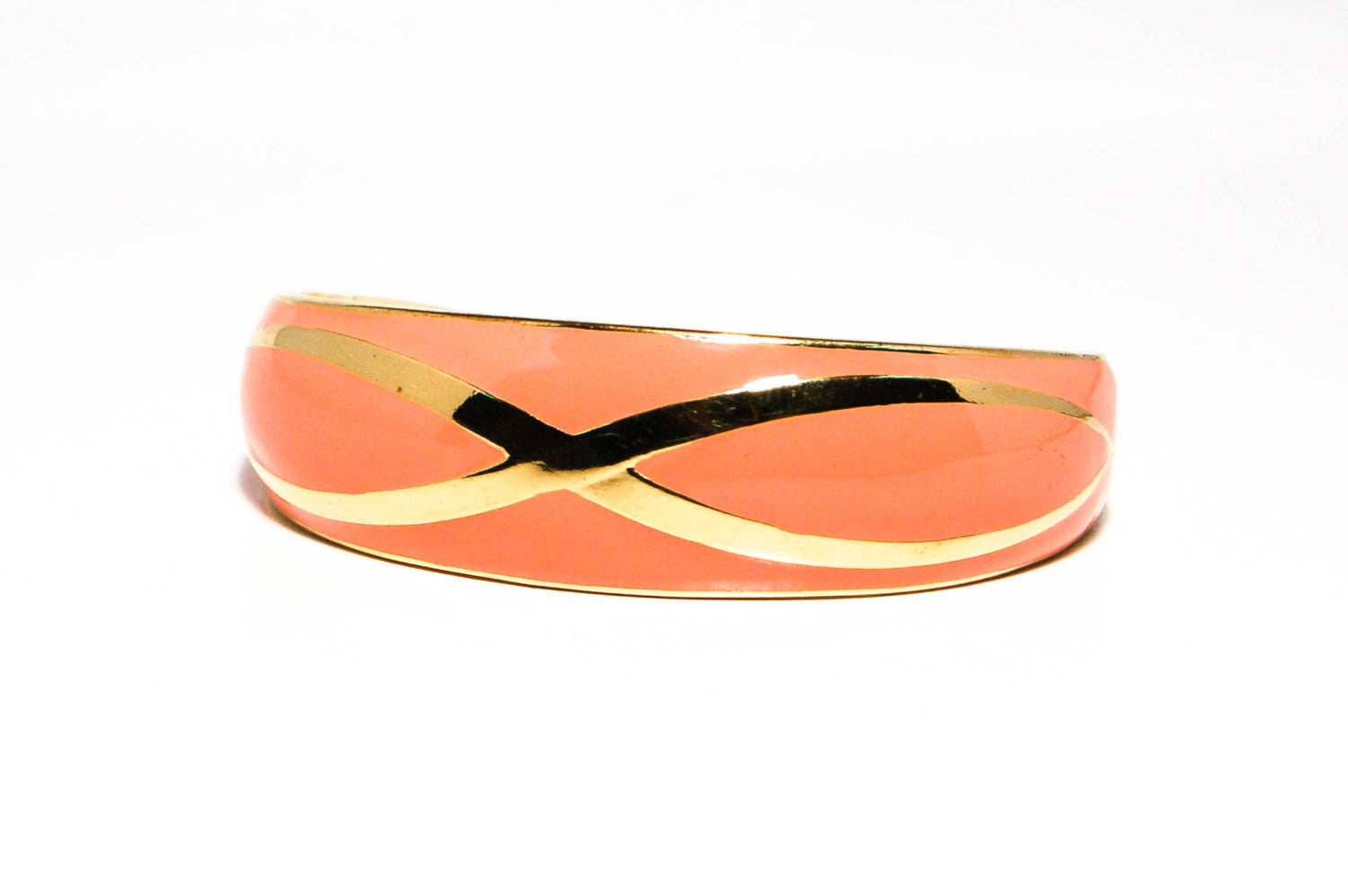 1970's Shiny Gold and Coral Open Cuff Bracelet by 1970's - Vintage Meet Modern Vintage Jewelry - Chicago, Illinois - #oldhollywoodglamour #vintagemeetmodern #designervintage #jewelrybox #antiquejewelry #vintagejewelry