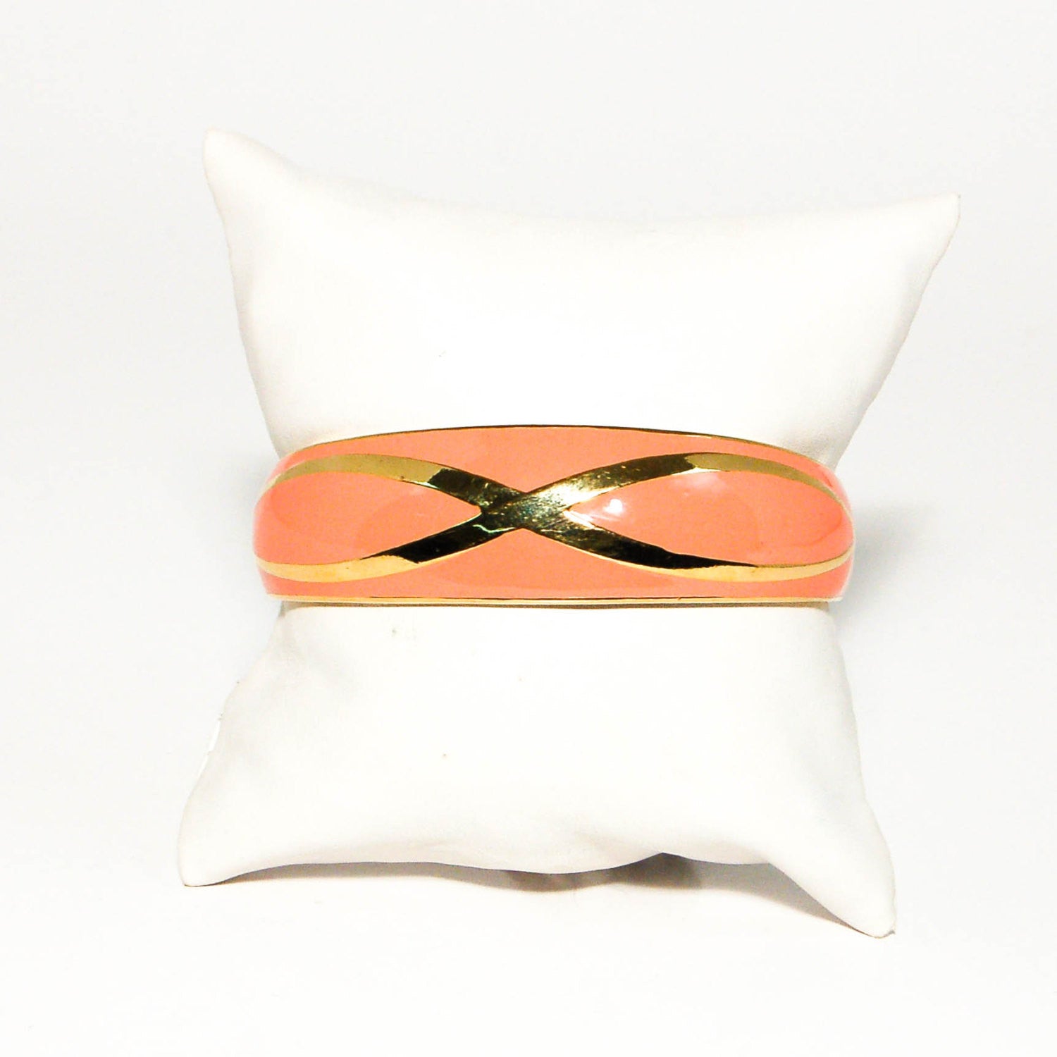 1970's Shiny Gold and Coral Open Cuff Bracelet by 1970's - Vintage Meet Modern Vintage Jewelry - Chicago, Illinois - #oldhollywoodglamour #vintagemeetmodern #designervintage #jewelrybox #antiquejewelry #vintagejewelry