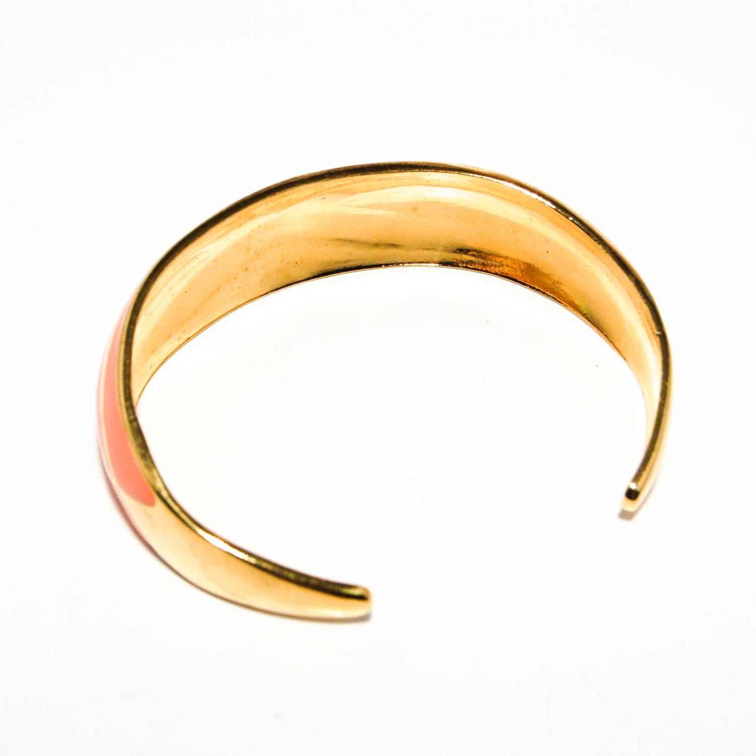 1970's Shiny Gold and Coral Open Cuff Bracelet by 1970's - Vintage Meet Modern Vintage Jewelry - Chicago, Illinois - #oldhollywoodglamour #vintagemeetmodern #designervintage #jewelrybox #antiquejewelry #vintagejewelry