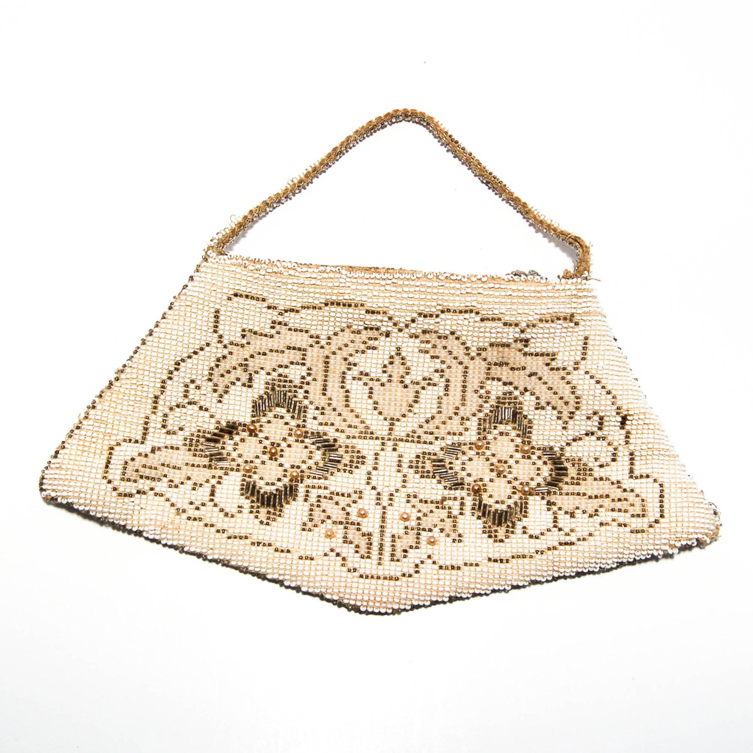 1920's White and Platinum Hand Beaded Flapper Purse by 1920's - Vintage Meet Modern Vintage Jewelry - Chicago, Illinois - #oldhollywoodglamour #vintagemeetmodern #designervintage #jewelrybox #antiquejewelry #vintagejewelry