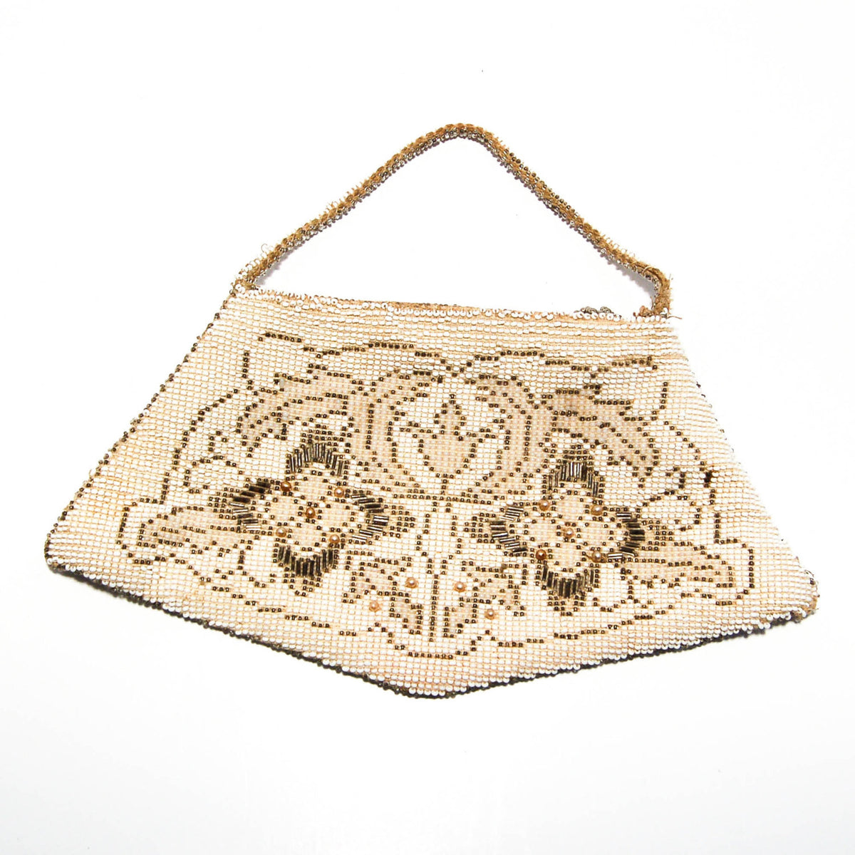 1920's White and Platinum Hand Beaded Flapper Purse