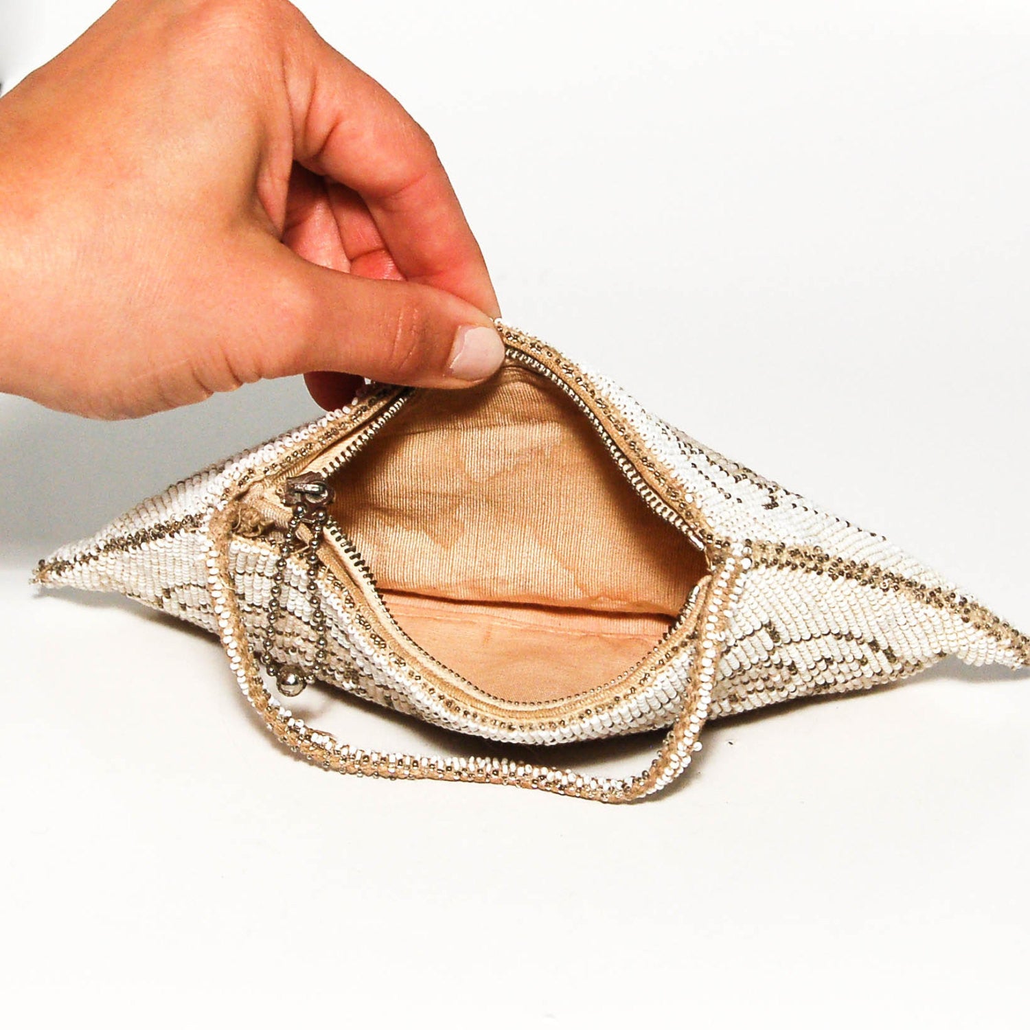 1920's White and Platinum Hand Beaded Flapper Purse by 1920's - Vintage Meet Modern Vintage Jewelry - Chicago, Illinois - #oldhollywoodglamour #vintagemeetmodern #designervintage #jewelrybox #antiquejewelry #vintagejewelry