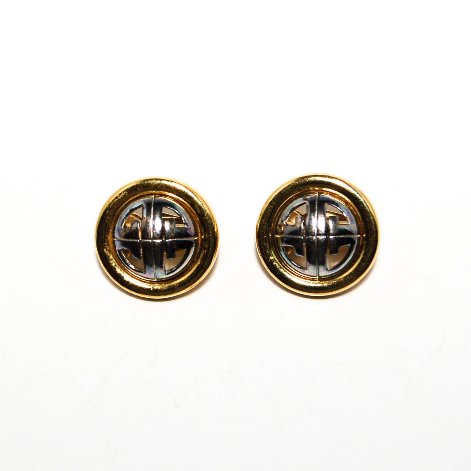 Gold and Silver Tone Logo Earrings by Givenchy by Givenchy - Vintage Meet Modern Vintage Jewelry - Chicago, Illinois - #oldhollywoodglamour #vintagemeetmodern #designervintage #jewelrybox #antiquejewelry #vintagejewelry