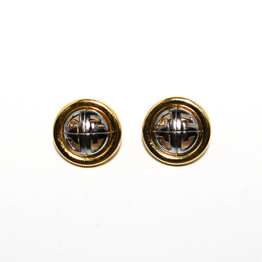 Gold and Silver Tone Logo Earrings by Givenchy by Givenchy - Vintage Meet Modern Vintage Jewelry - Chicago, Illinois - #oldhollywoodglamour #vintagemeetmodern #designervintage #jewelrybox #antiquejewelry #vintagejewelry