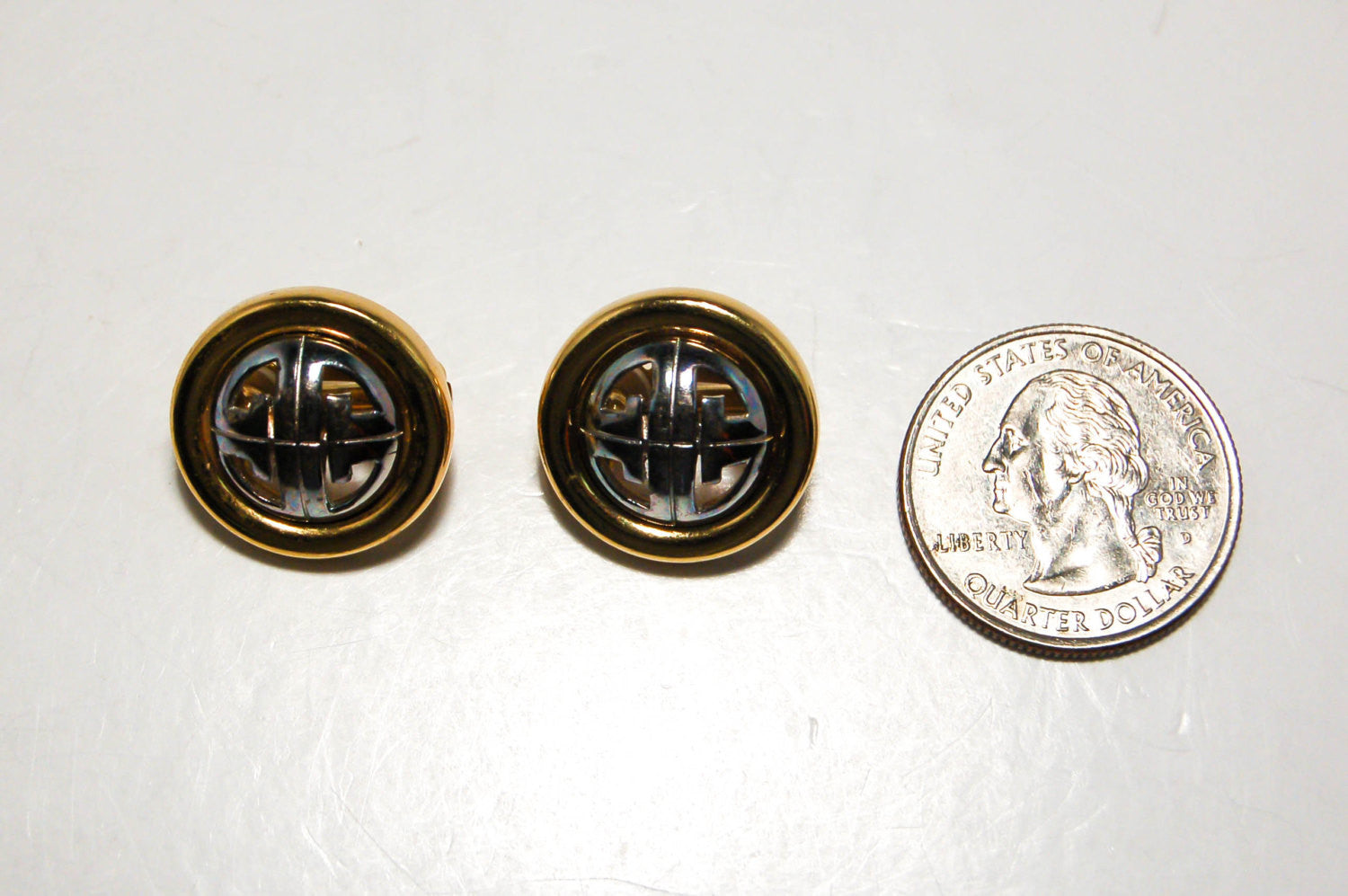 Gold and Silver Tone Logo Earrings by Givenchy by Givenchy - Vintage Meet Modern Vintage Jewelry - Chicago, Illinois - #oldhollywoodglamour #vintagemeetmodern #designervintage #jewelrybox #antiquejewelry #vintagejewelry