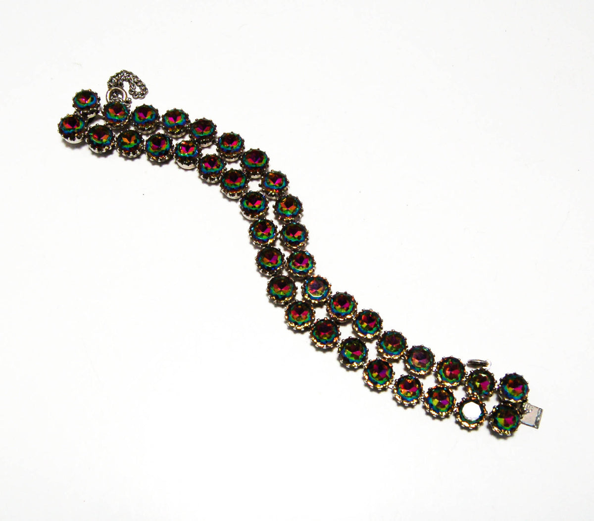 Double Row Watermelon Heliotrope Rhinestone Bracelet by Schiaparelli