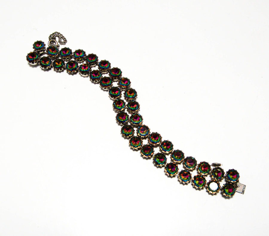 Double Row Watermelon Heliotrope Rhinestone Bracelet by Schiaparelli by Schiaparelli - Vintage Meet Modern Vintage Jewelry - Chicago, Illinois - #oldhollywoodglamour #vintagemeetmodern #designervintage #jewelrybox #antiquejewelry #vintagejewelry