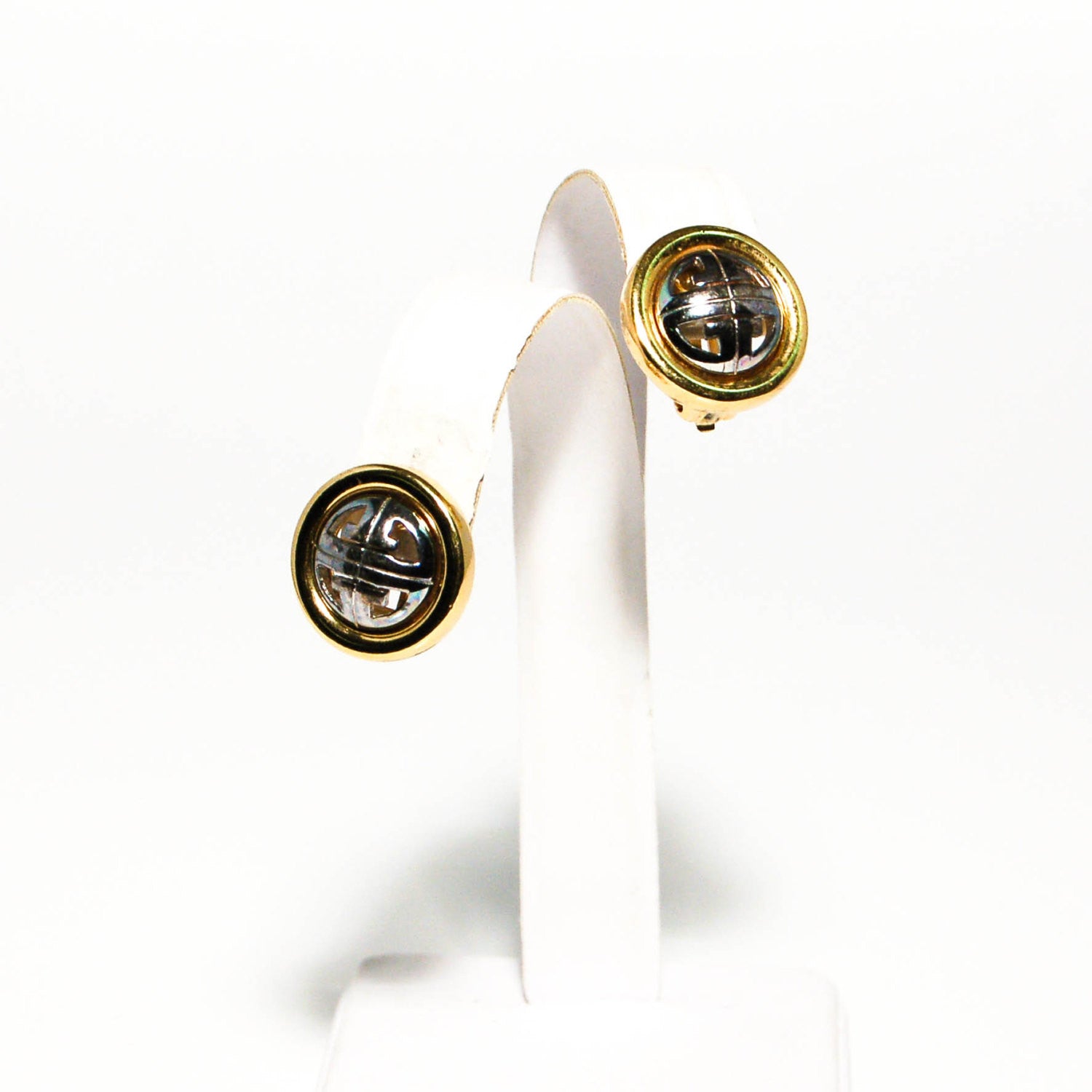 Gold and Silver Tone Logo Earrings by Givenchy by Givenchy - Vintage Meet Modern Vintage Jewelry - Chicago, Illinois - #oldhollywoodglamour #vintagemeetmodern #designervintage #jewelrybox #antiquejewelry #vintagejewelry