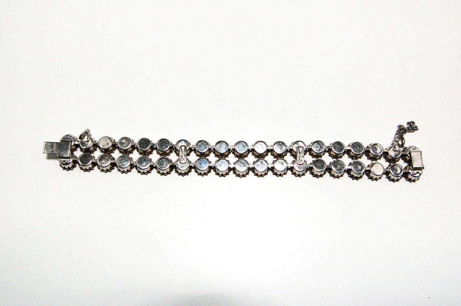 Double Row Watermelon Heliotrope Rhinestone Bracelet by Schiaparelli by Schiaparelli - Vintage Meet Modern Vintage Jewelry - Chicago, Illinois - #oldhollywoodglamour #vintagemeetmodern #designervintage #jewelrybox #antiquejewelry #vintagejewelry