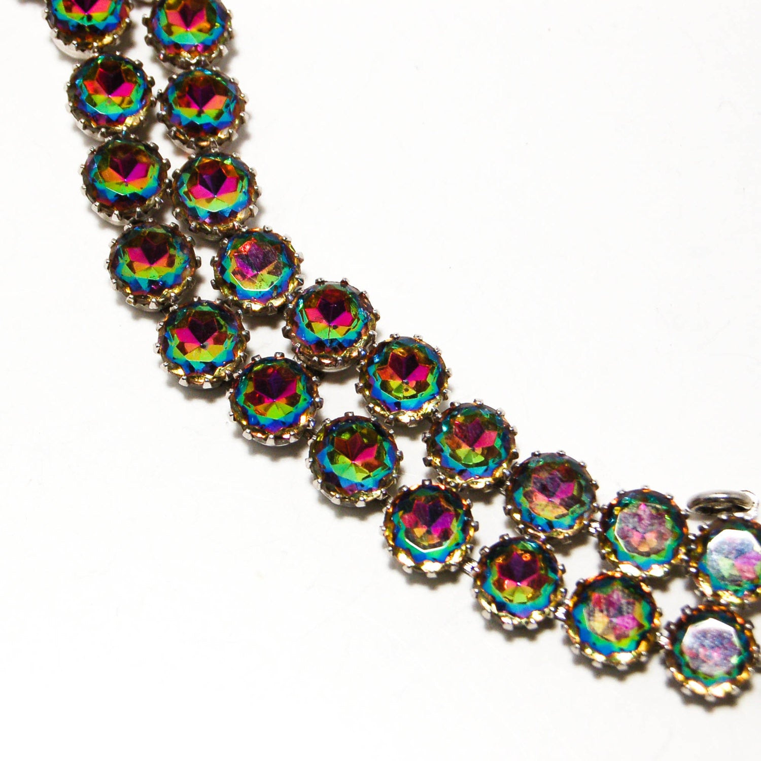 Double Row Watermelon Heliotrope Rhinestone Bracelet by Schiaparelli by Schiaparelli - Vintage Meet Modern Vintage Jewelry - Chicago, Illinois - #oldhollywoodglamour #vintagemeetmodern #designervintage #jewelrybox #antiquejewelry #vintagejewelry
