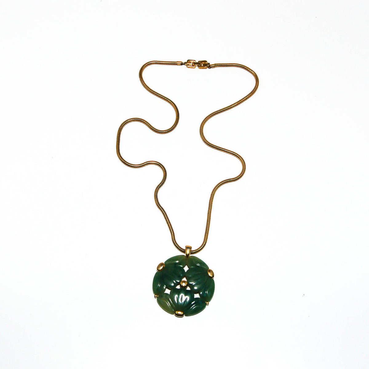 Faux Jade Carved Floral Medallion Necklace by Givenchy