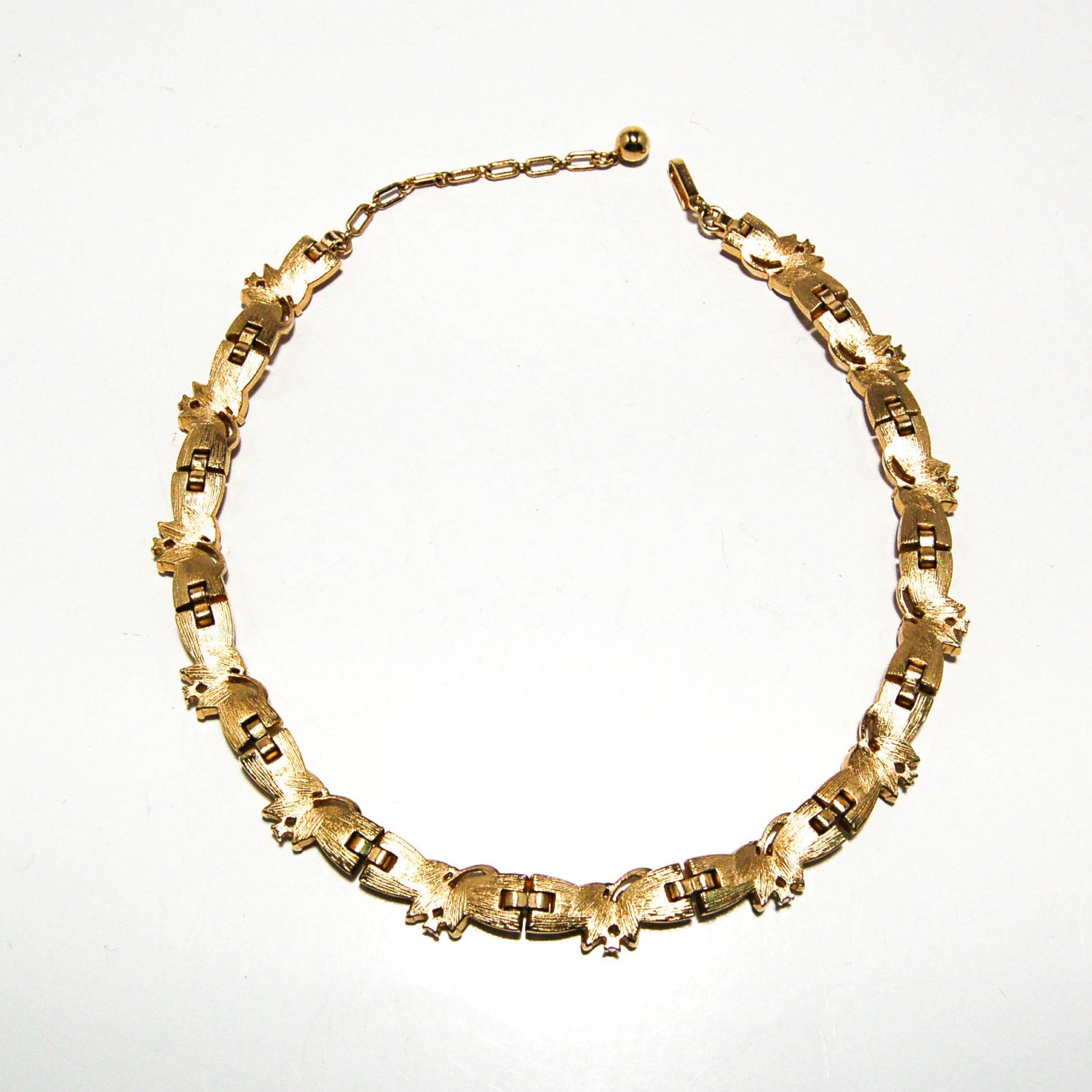 Brushed Gold Tone Rhinestone Necklace by Crown Trifari by Crown Trifari - Vintage Meet Modern Vintage Jewelry - Chicago, Illinois - #oldhollywoodglamour #vintagemeetmodern #designervintage #jewelrybox #antiquejewelry #vintagejewelry