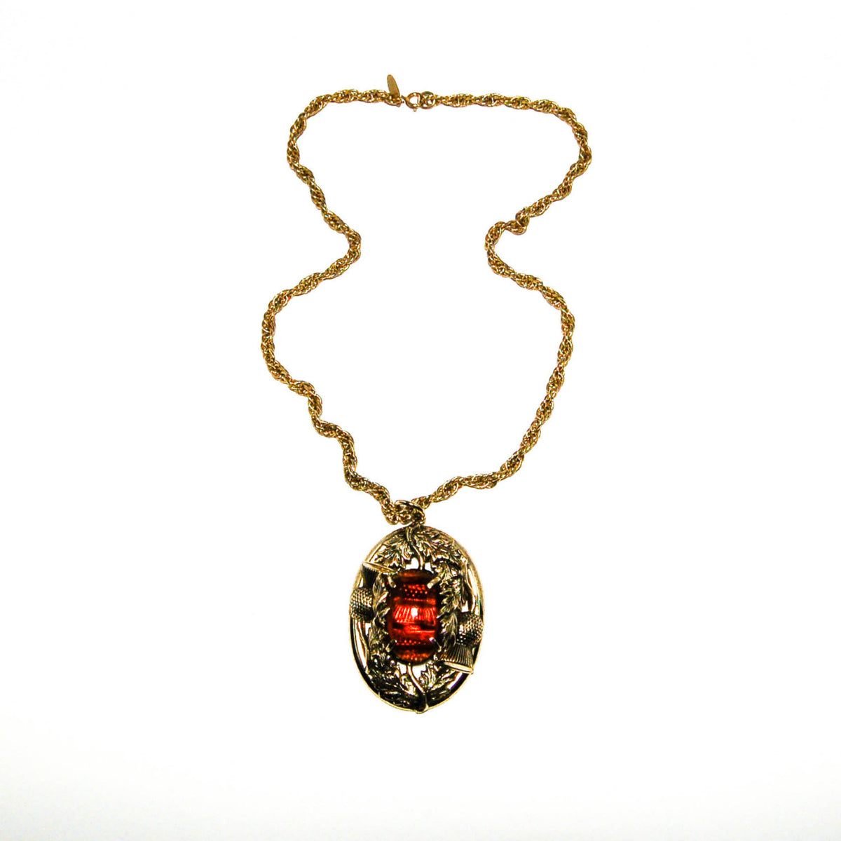 Amber and Gold Tone Glass Cabochon Necklace by Whiting and Davis