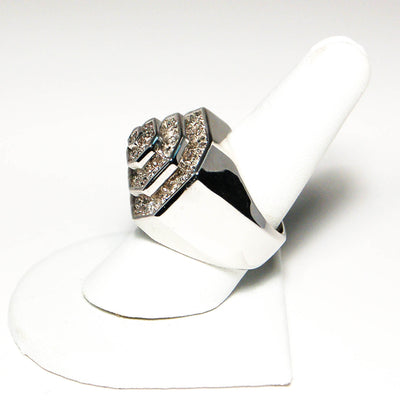 Vintage Huge Art Deco Silver Tone Rhinestone Cocktail Statement Ring Three Dimensional Octagonal Shape by 1920's - Vintage Meet Modern Vintage Jewelry - Chicago, Illinois - #oldhollywoodglamour #vintagemeetmodern #designervintage #jewelrybox #antiquejewelry #vintagejewelry