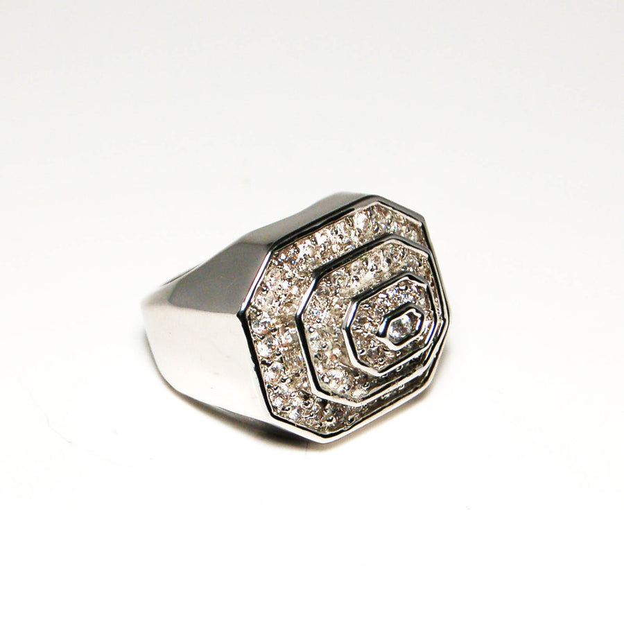 Vintage Huge Art Deco Silver Tone Rhinestone Cocktail Statement Ring Three Dimensional Octagonal Shape by 1920's - Vintage Meet Modern Vintage Jewelry - Chicago, Illinois - #oldhollywoodglamour #vintagemeetmodern #designervintage #jewelrybox #antiquejewelry #vintagejewelry