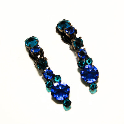 Peacock Blue Green Rhinestone Dangling Earrings by Kramer by Kramer - Vintage Meet Modern Vintage Jewelry - Chicago, Illinois - #oldhollywoodglamour #vintagemeetmodern #designervintage #jewelrybox #antiquejewelry #vintagejewelry