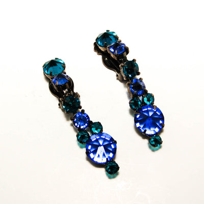 Peacock Blue Green Rhinestone Dangling Earrings by Kramer by Kramer - Vintage Meet Modern Vintage Jewelry - Chicago, Illinois - #oldhollywoodglamour #vintagemeetmodern #designervintage #jewelrybox #antiquejewelry #vintagejewelry