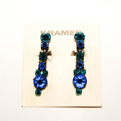 Peacock Blue Green Rhinestone Dangling Earrings by Kramer by Kramer - Vintage Meet Modern Vintage Jewelry - Chicago, Illinois - #oldhollywoodglamour #vintagemeetmodern #designervintage #jewelrybox #antiquejewelry #vintagejewelry