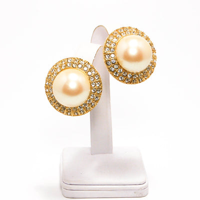 1980s Les Bernard Massive Runway Style Earrings Gold Tone Faux Pearls Rhinestones by Les Bernard - Vintage Meet Modern Vintage Jewelry - Chicago, Illinois - #oldhollywoodglamour #vintagemeetmodern #designervintage #jewelrybox #antiquejewelry #vintagejewelry