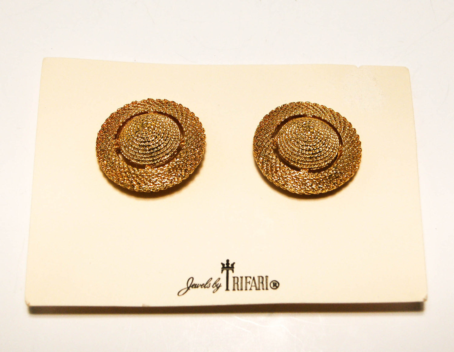 1960's Round Cone Textured Earrings by Crown Trifari by Crown Trifari - Vintage Meet Modern Vintage Jewelry - Chicago, Illinois - #oldhollywoodglamour #vintagemeetmodern #designervintage #jewelrybox #antiquejewelry #vintagejewelry