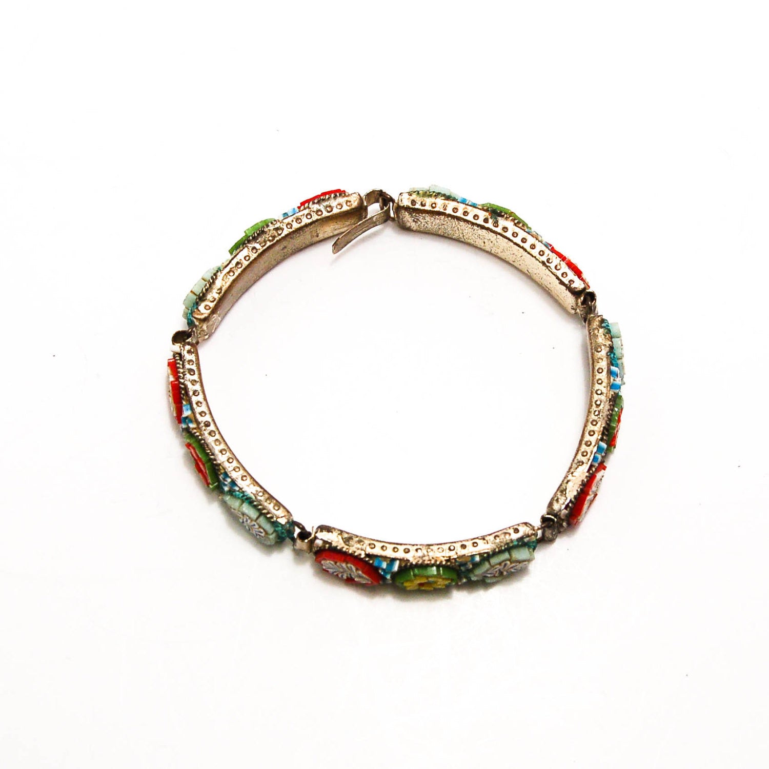 1920's Colorful Italian Mosaic Floral Panel Bracelet by 1920's - Vintage Meet Modern Vintage Jewelry - Chicago, Illinois - #oldhollywoodglamour #vintagemeetmodern #designervintage #jewelrybox #antiquejewelry #vintagejewelry
