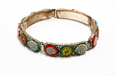 1920's Colorful Italian Mosaic Floral Panel Bracelet by 1920's - Vintage Meet Modern Vintage Jewelry - Chicago, Illinois - #oldhollywoodglamour #vintagemeetmodern #designervintage #jewelrybox #antiquejewelry #vintagejewelry