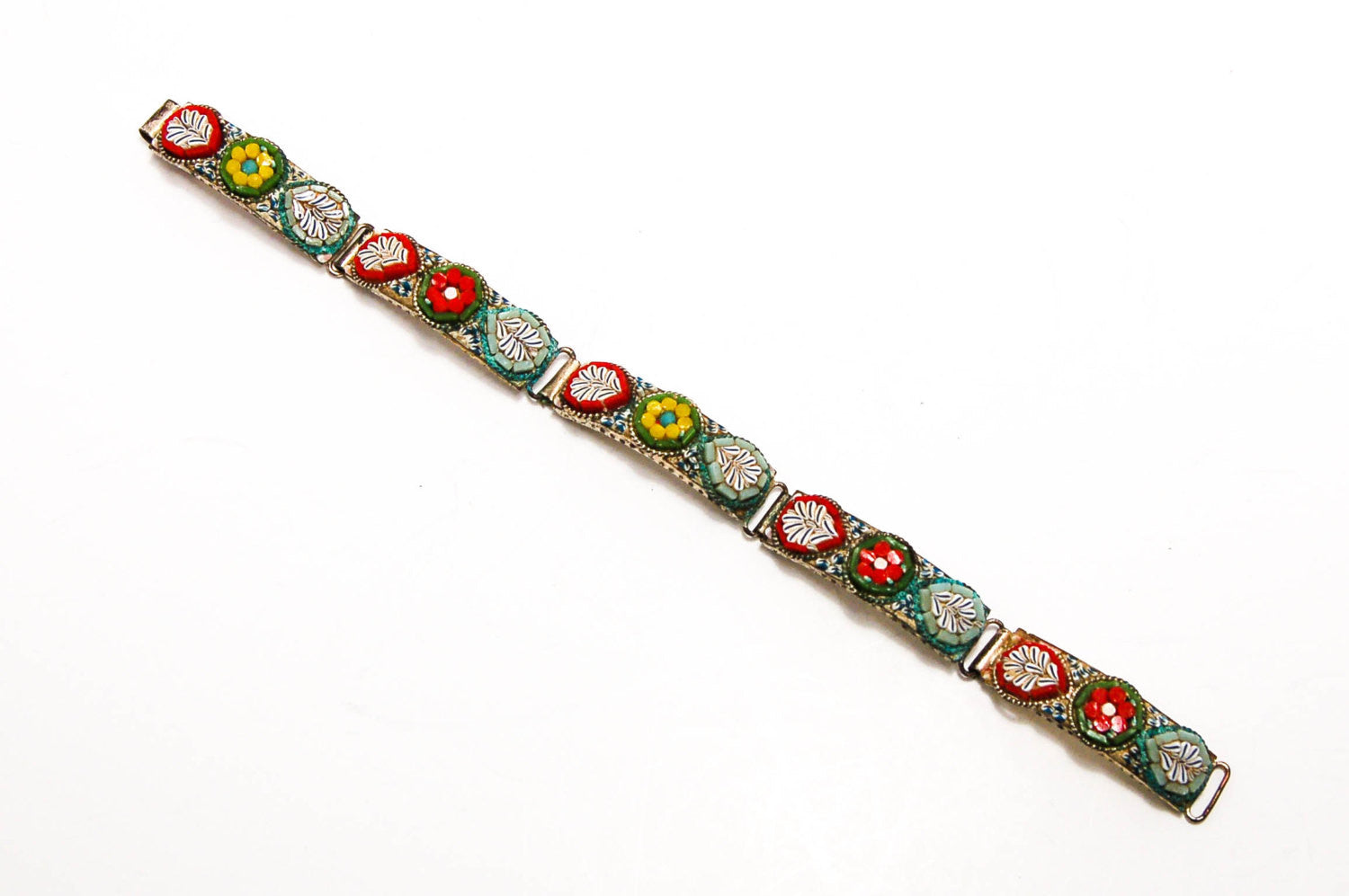 1920's Colorful Italian Mosaic Floral Panel Bracelet by 1920's - Vintage Meet Modern Vintage Jewelry - Chicago, Illinois - #oldhollywoodglamour #vintagemeetmodern #designervintage #jewelrybox #antiquejewelry #vintagejewelry