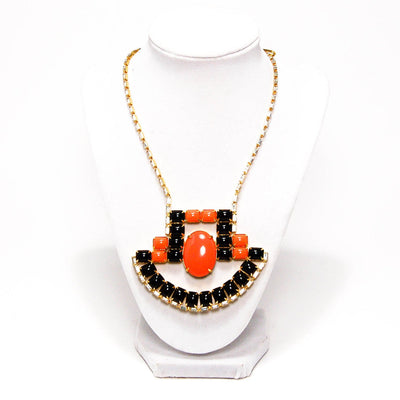 Vintage 1970'S CORAL AND BLACK STATEMENT NECKLACE WITH RHINESTONES BY KJL by KJL - Vintage Meet Modern Vintage Jewelry - Chicago, Illinois - #oldhollywoodglamour #vintagemeetmodern #designervintage #jewelrybox #antiquejewelry #vintagejewelry