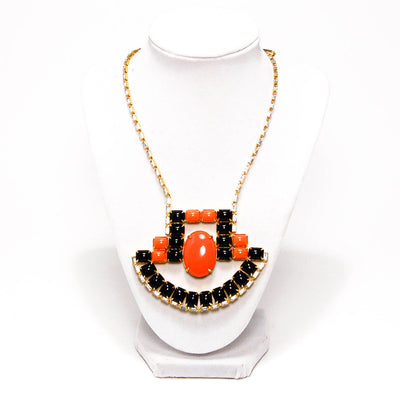 1970's Coral and Black Statement Necklace with Rhinestones by KJL by KJL - Vintage Meet Modern Vintage Jewelry - Chicago, Illinois - #oldhollywoodglamour #vintagemeetmodern #designervintage #jewelrybox #antiquejewelry #vintagejewelry