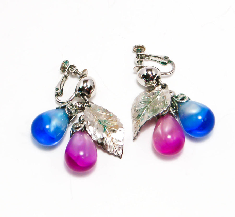 Vintage Napier Earrings Dangling Blue and Purple Moonglow with Leaves by Napier - Vintage Meet Modern Vintage Jewelry - Chicago, Illinois - #oldhollywoodglamour #vintagemeetmodern #designervintage #jewelrybox #antiquejewelry #vintagejewelry