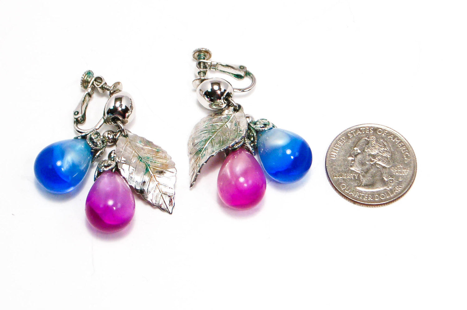 Vintage Napier Earrings Dangling Blue and Purple Moonglow with Leaves by Napier - Vintage Meet Modern Vintage Jewelry - Chicago, Illinois - #oldhollywoodglamour #vintagemeetmodern #designervintage #jewelrybox #antiquejewelry #vintagejewelry