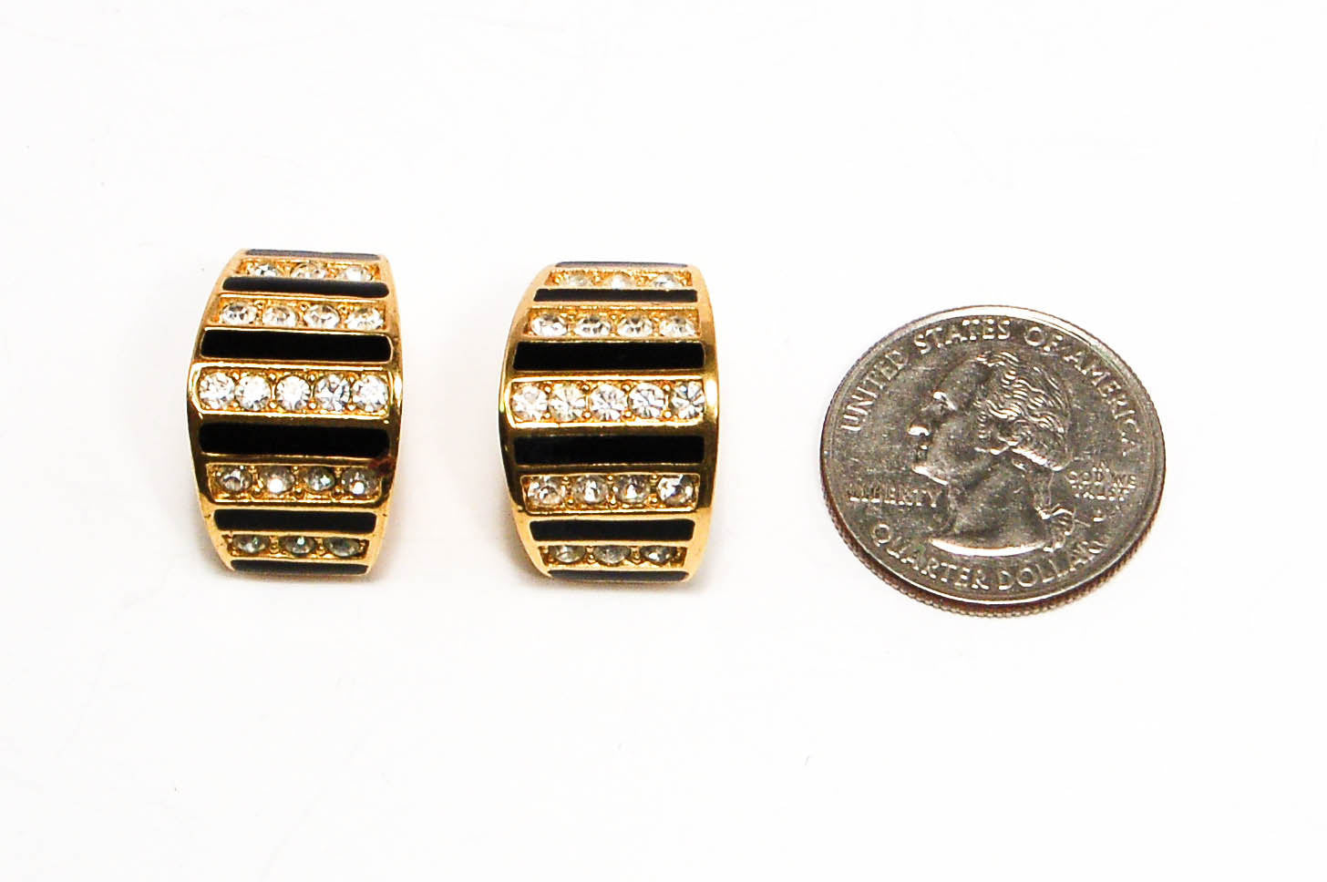 Gold Tone Geometric Earrings with Rhinestones by Christian Dior by Christian Dior - Vintage Meet Modern Vintage Jewelry - Chicago, Illinois - #oldhollywoodglamour #vintagemeetmodern #designervintage #jewelrybox #antiquejewelry #vintagejewelry