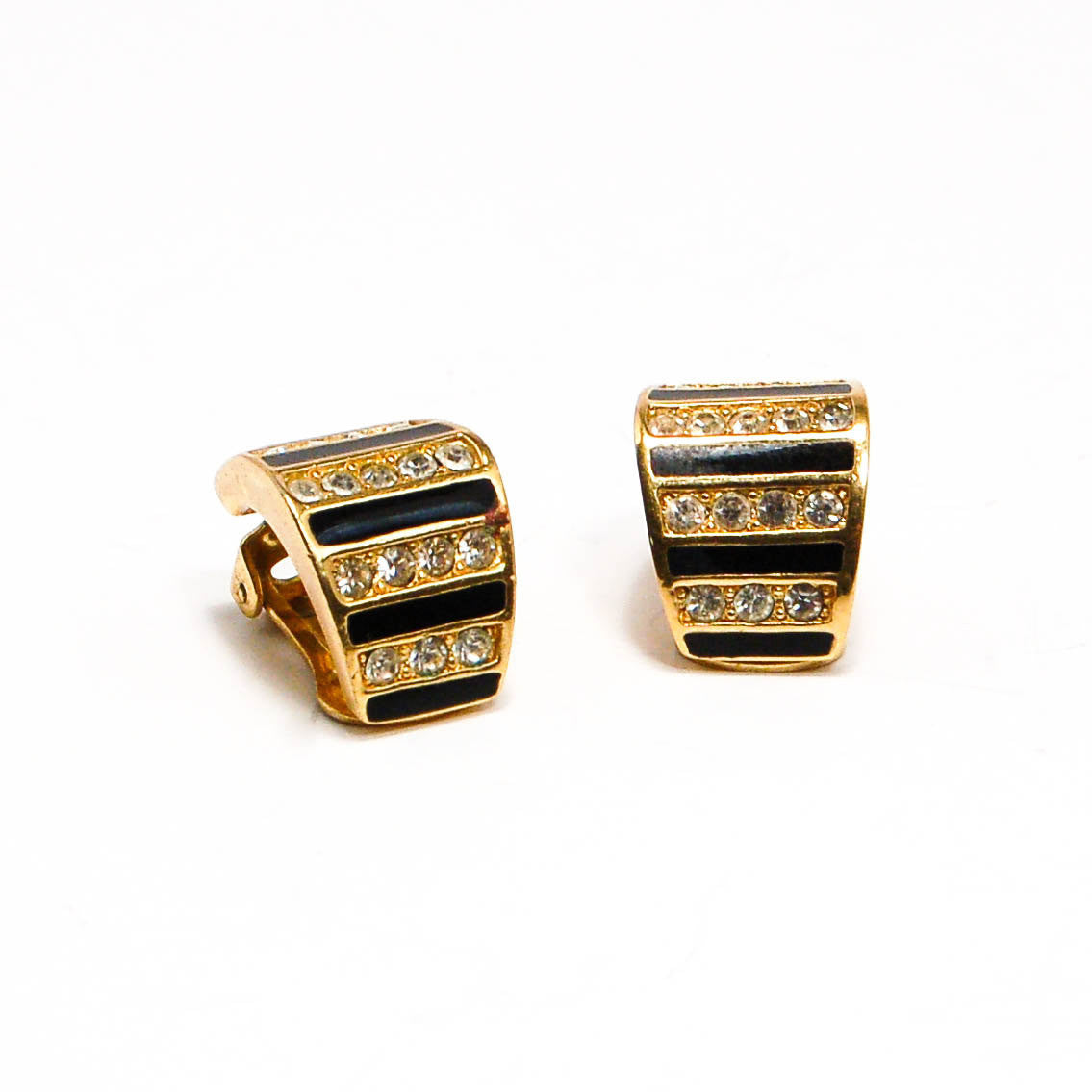 Gold Tone Geometric Earrings with Rhinestones by Christian Dior by Christian Dior - Vintage Meet Modern Vintage Jewelry - Chicago, Illinois - #oldhollywoodglamour #vintagemeetmodern #designervintage #jewelrybox #antiquejewelry #vintagejewelry