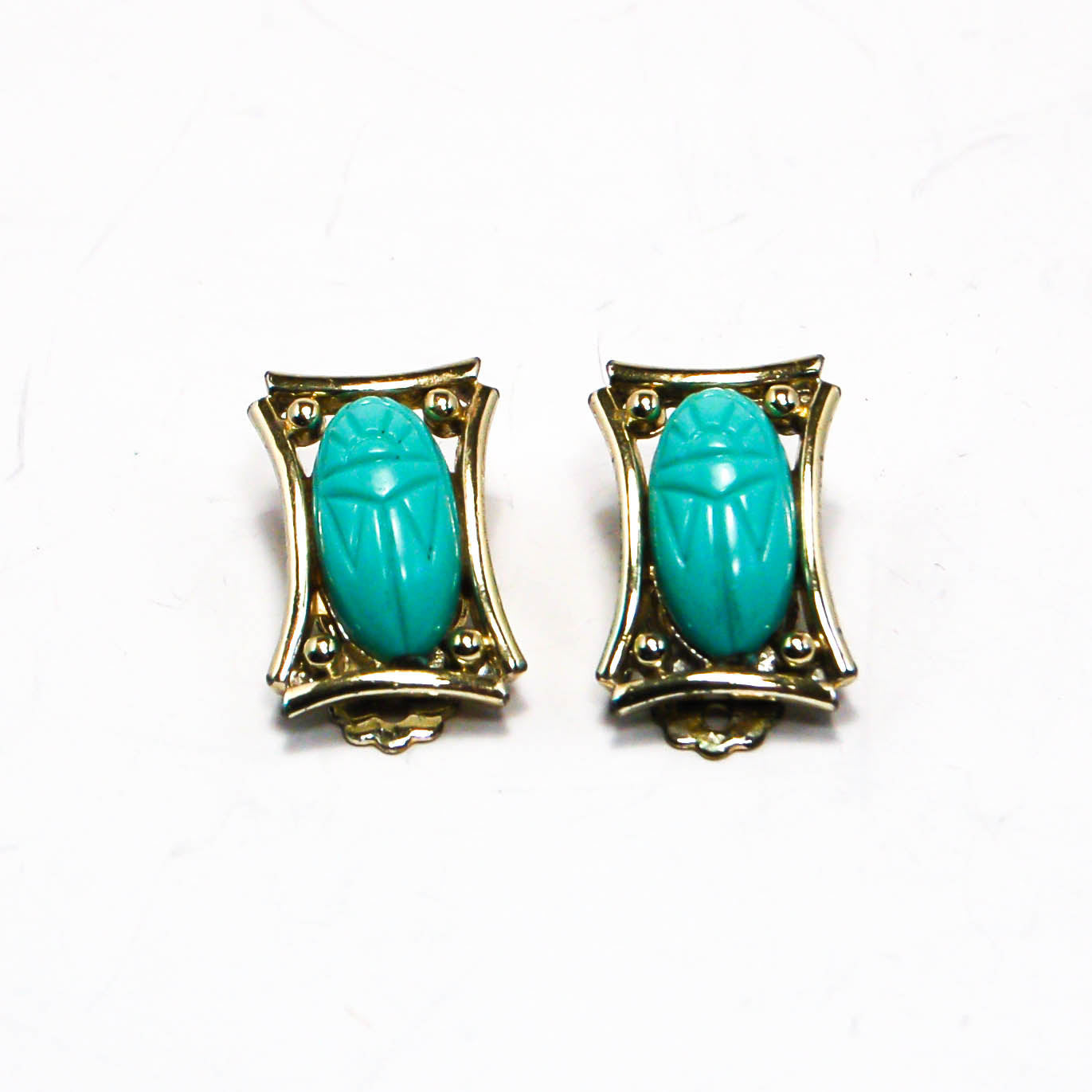 1960's Turquoise Scarab Earrings by Judy Lee by Judy Lee - Vintage Meet Modern Vintage Jewelry - Chicago, Illinois - #oldhollywoodglamour #vintagemeetmodern #designervintage #jewelrybox #antiquejewelry #vintagejewelry