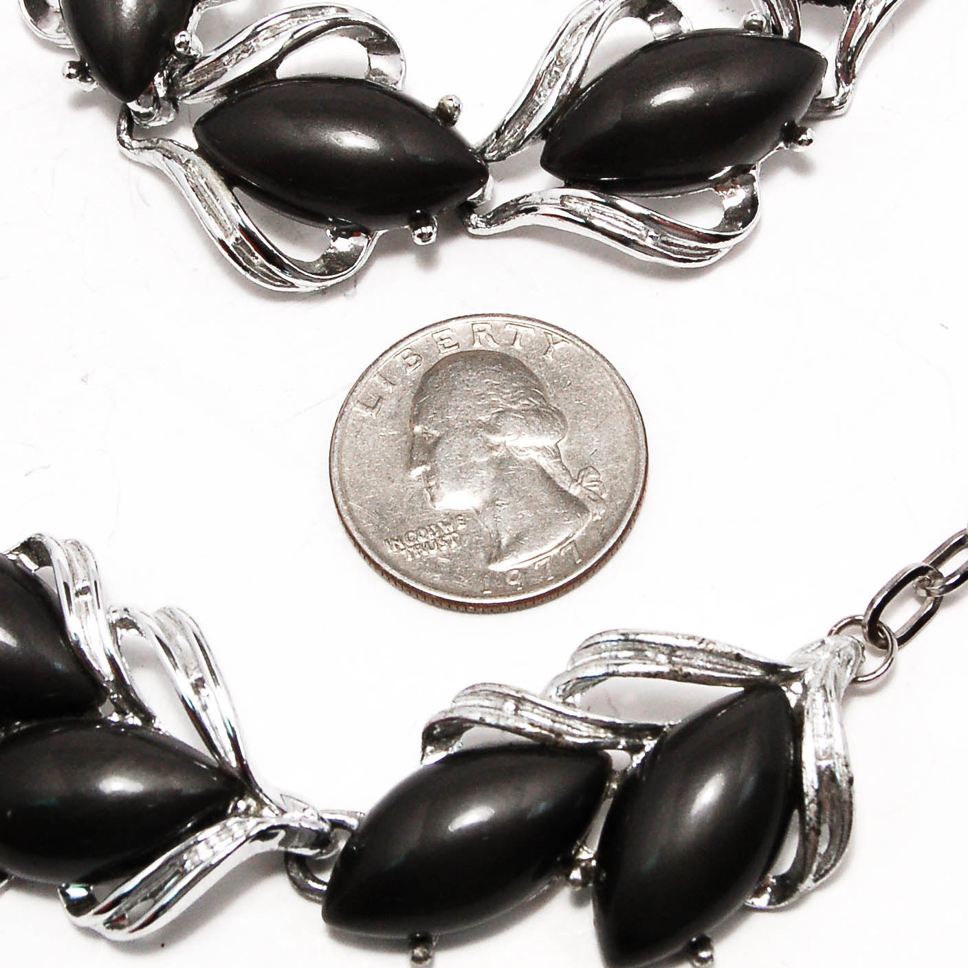 1960's Thermoset Silver and Grey Necklace Earrings and Bracelet Set by 1960s Vintage - Vintage Meet Modern Vintage Jewelry - Chicago, Illinois - #oldhollywoodglamour #vintagemeetmodern #designervintage #jewelrybox #antiquejewelry #vintagejewelry