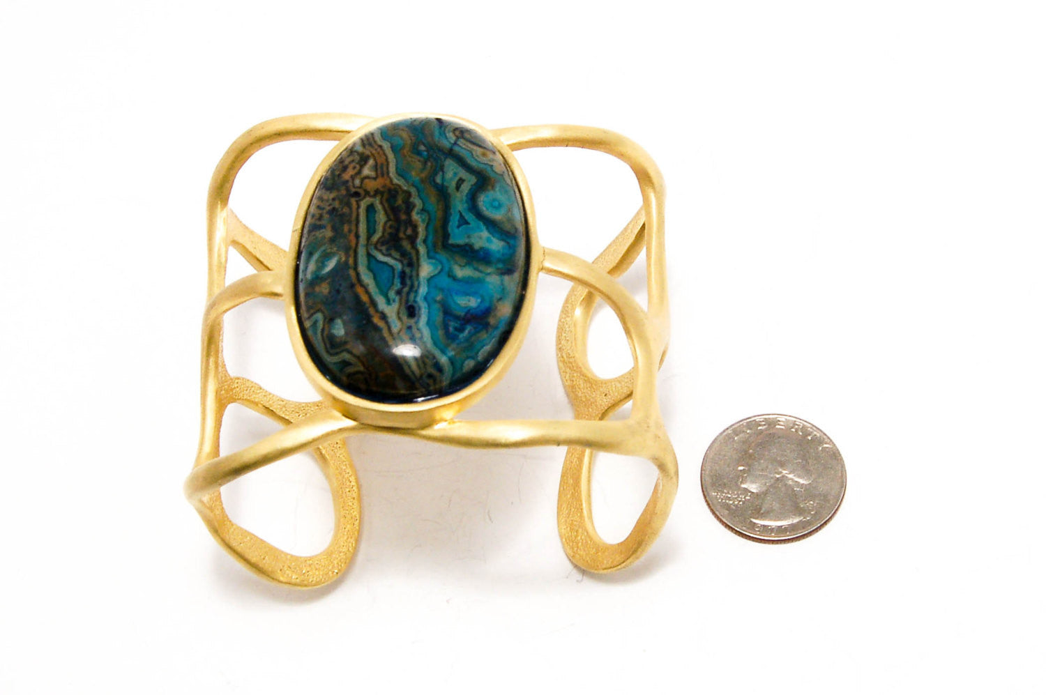 Wide Amazonite Cuff Bracelet by Shelia Fajl by Shelia Fajl - Vintage Meet Modern Vintage Jewelry - Chicago, Illinois - #oldhollywoodglamour #vintagemeetmodern #designervintage #jewelrybox #antiquejewelry #vintagejewelry