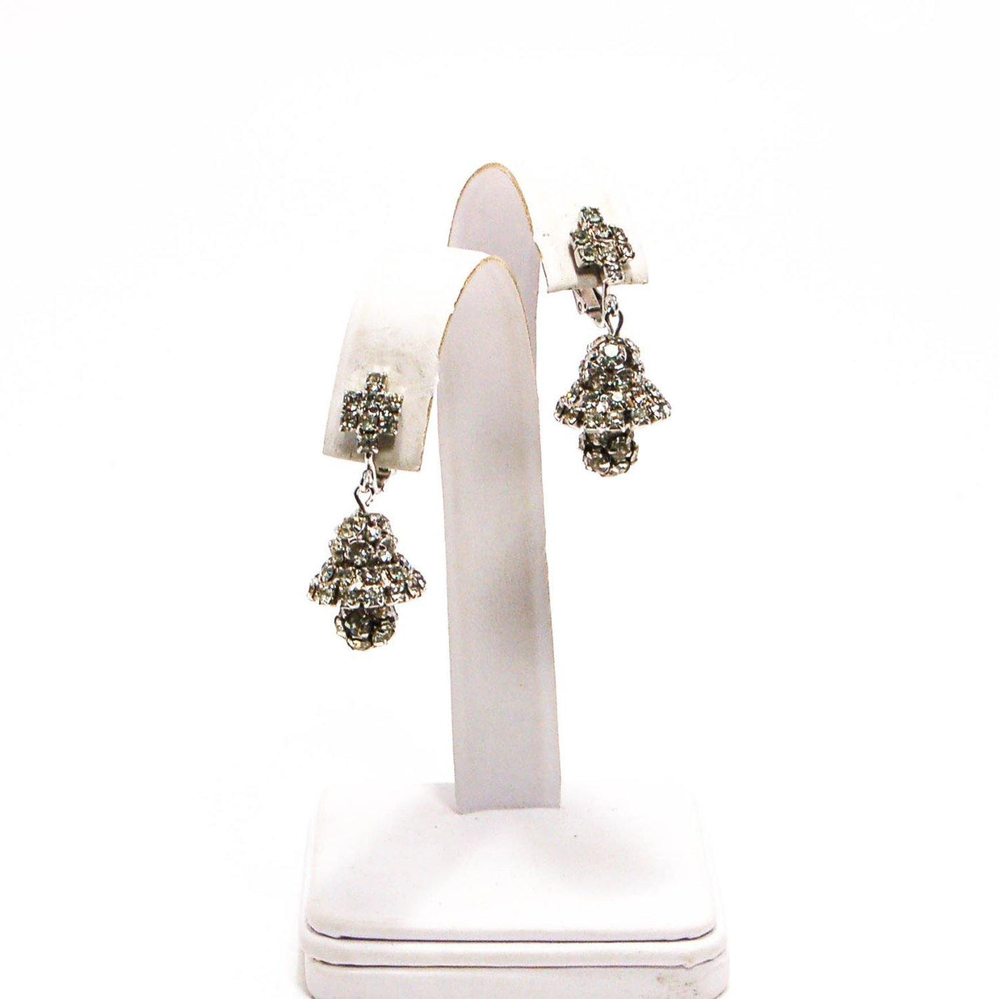 Rhinestone Bell Earrings, Clip On, Wedding Bells, Mid Century Modern, Glam, Old Hollywood, Vintage Designer Jewelry