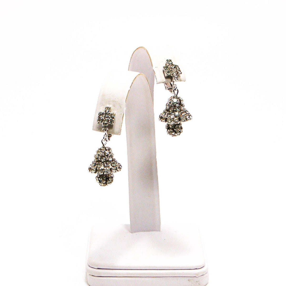 Rhinestone Bell Earrings, Clip On, Wedding Bells, Mid Century Modern, Glam, Old Hollywood, Vintage Designer Jewelry