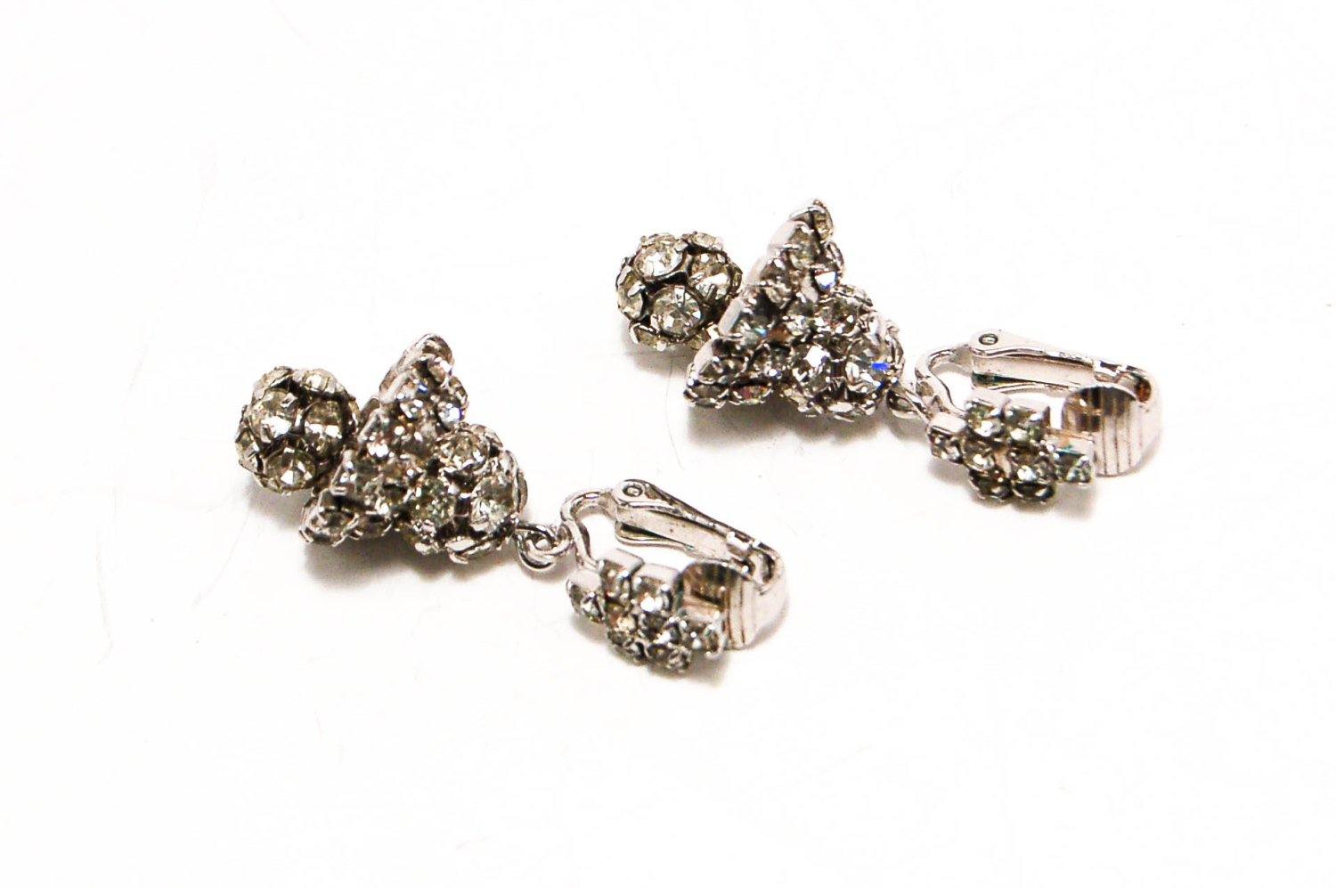 Rhinestone Bell Earrings, Clip On, Wedding Bells, Mid Century Modern, Glam, Old Hollywood, Vintage Designer Jewelry by 1950s - Vintage Meet Modern Vintage Jewelry - Chicago, Illinois - #oldhollywoodglamour #vintagemeetmodern #designervintage #jewelrybox #antiquejewelry #vintagejewelry