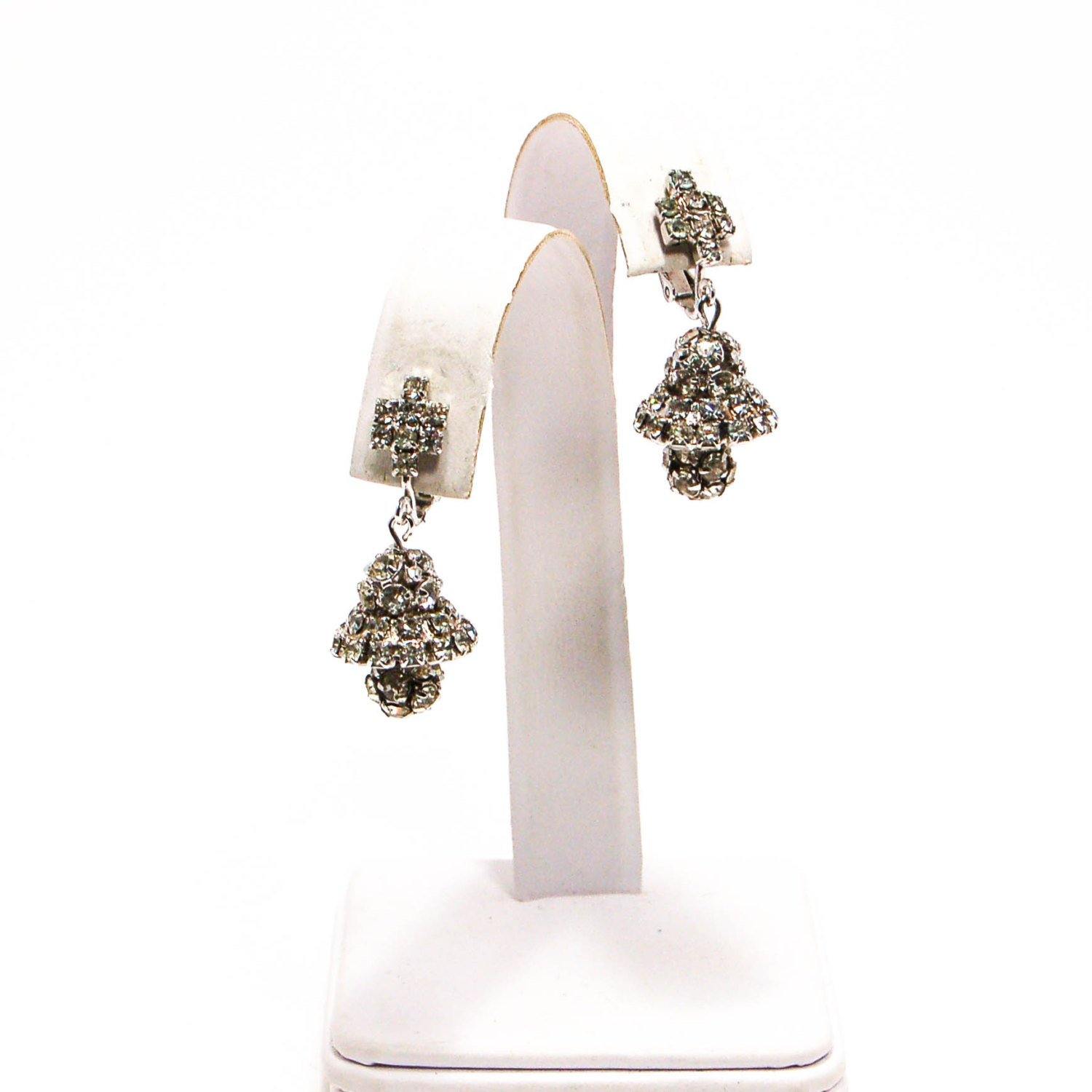 Rhinestone Bell Earrings, Clip On, Wedding Bells, Mid Century Modern, Glam, Old Hollywood, Vintage Designer Jewelry by 1950s - Vintage Meet Modern Vintage Jewelry - Chicago, Illinois - #oldhollywoodglamour #vintagemeetmodern #designervintage #jewelrybox #antiquejewelry #vintagejewelry