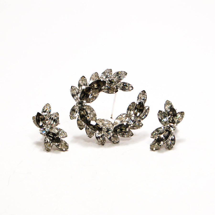 1950's Brooch and Earrings Set with Black Rhinestones by Sherman by Sherman - Vintage Meet Modern Vintage Jewelry - Chicago, Illinois - #oldhollywoodglamour #vintagemeetmodern #designervintage #jewelrybox #antiquejewelry #vintagejewelry