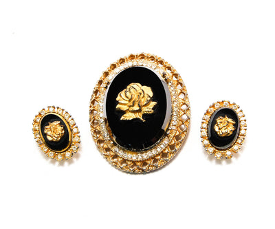 1950's Rose Cameo Pendant Brooch and Earrings Set by Celebrity by Celebrity New York - Vintage Meet Modern Vintage Jewelry - Chicago, Illinois - #oldhollywoodglamour #vintagemeetmodern #designervintage #jewelrybox #antiquejewelry #vintagejewelry